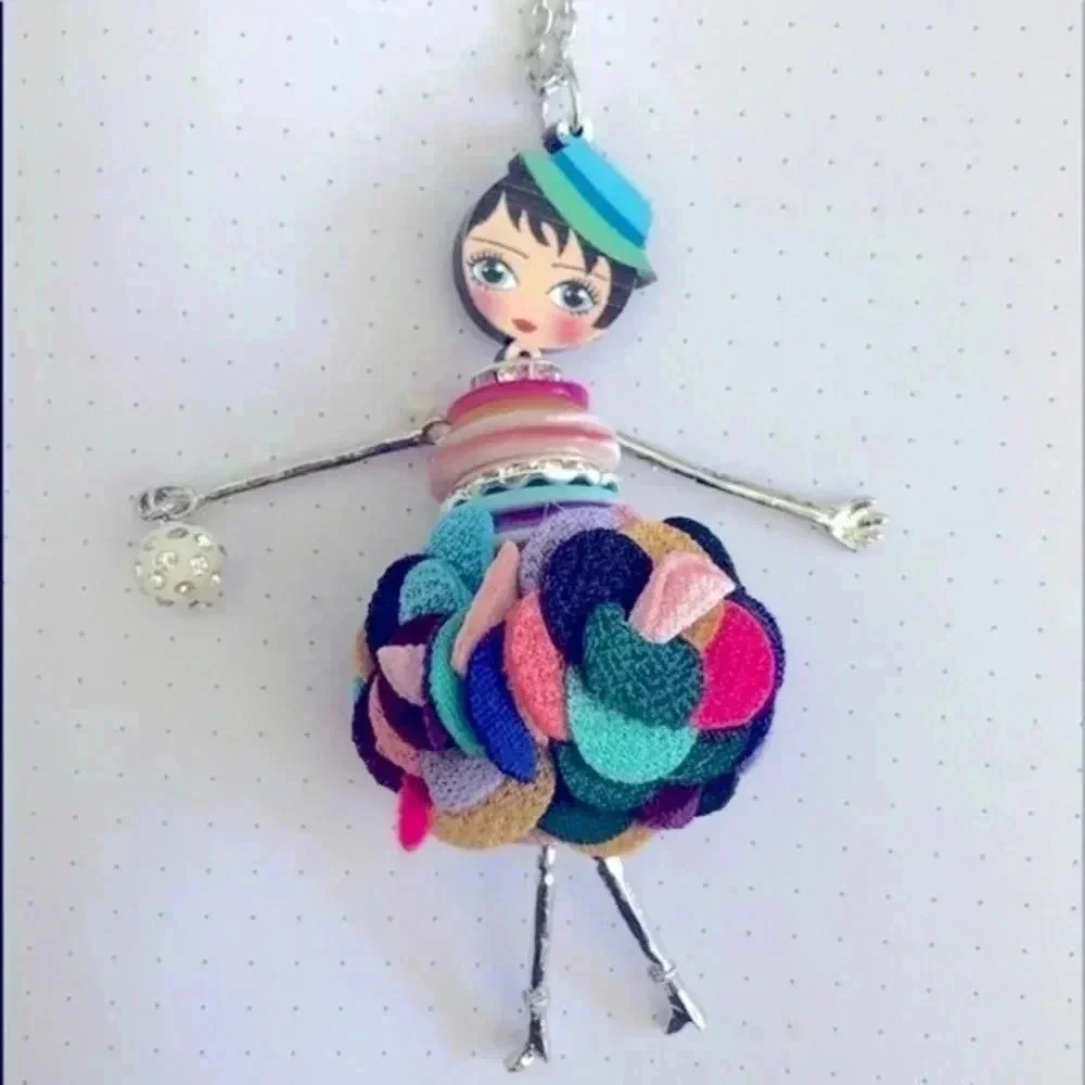 Colorful Rainbow 20’s Flapper Fashion Doll Long Sweater Necklace NWT